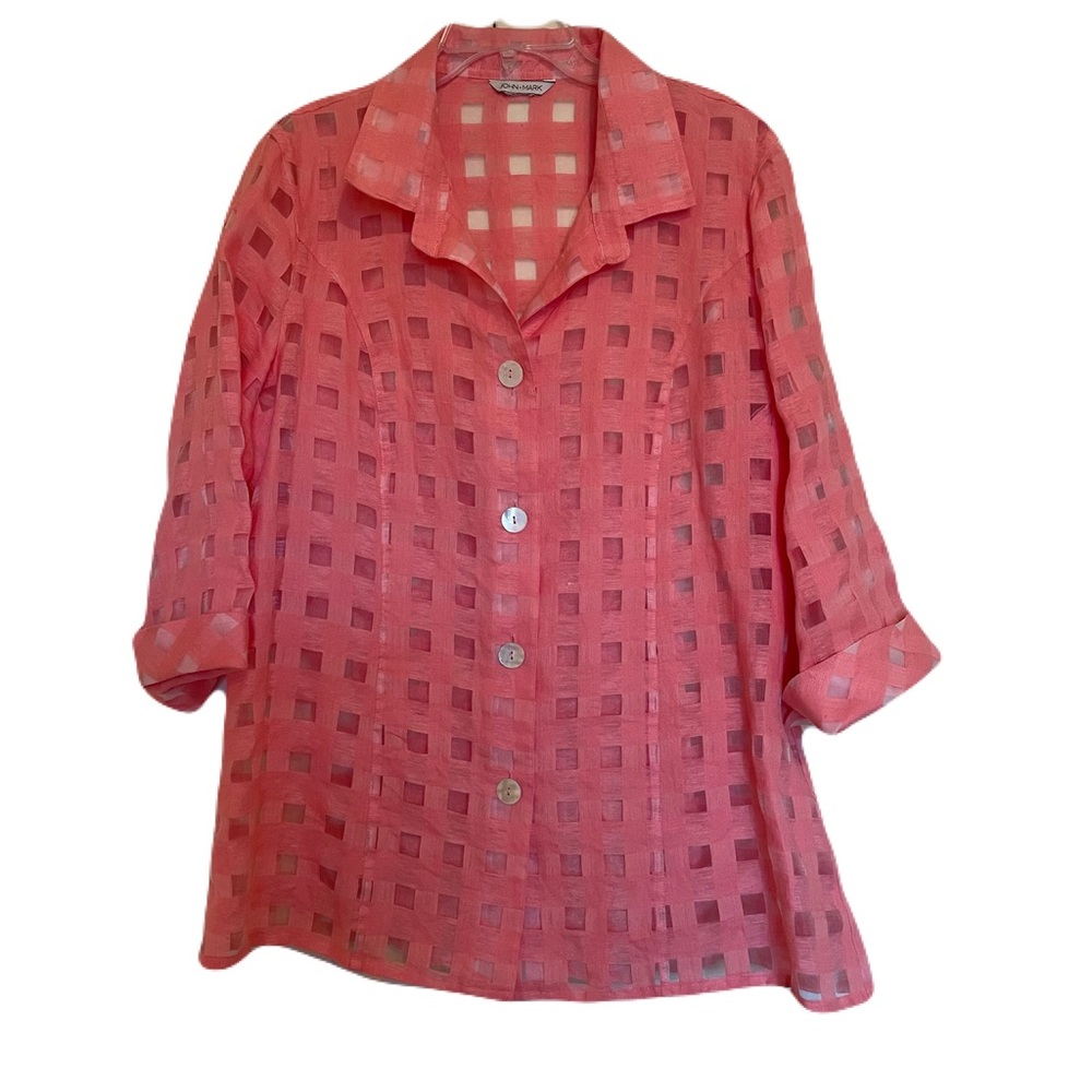 John Mark Pink Checkered Blouse